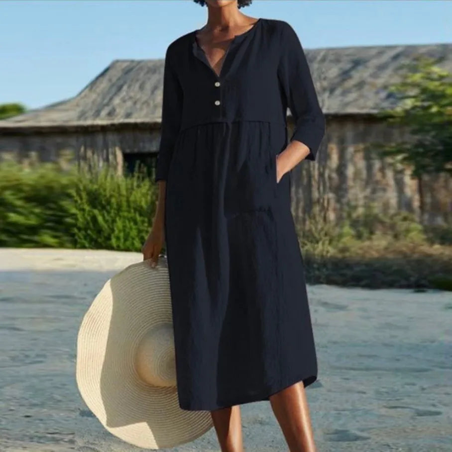 Sansa Pocket Linen Midi Dress