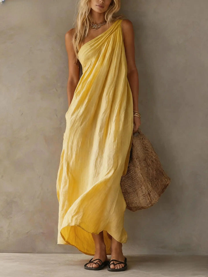 Mareena One Shoulder Linen Maxi Dress
