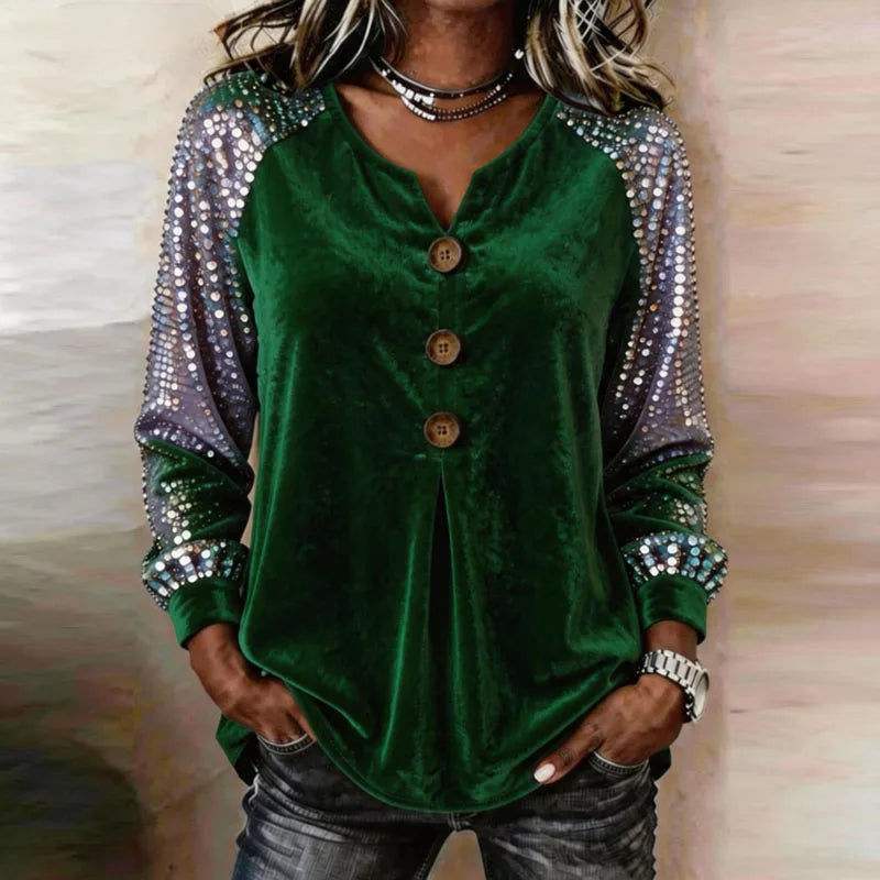 Anna Velvet Sequin Sleeve Blouse