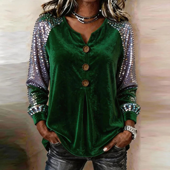 Anna Velvet Sequin Sleeve Blouse