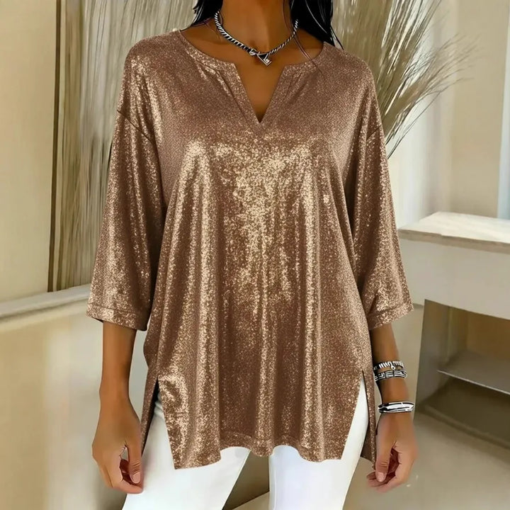 Amara Shimmer Split Neck Blouse