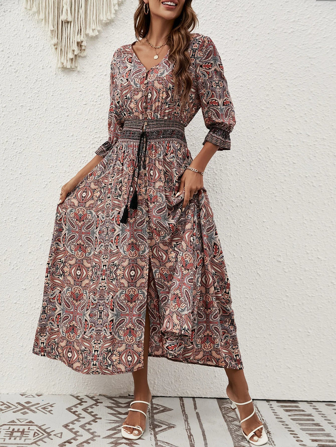 Isabeau Bohemian Tie Waist Maxi Dress