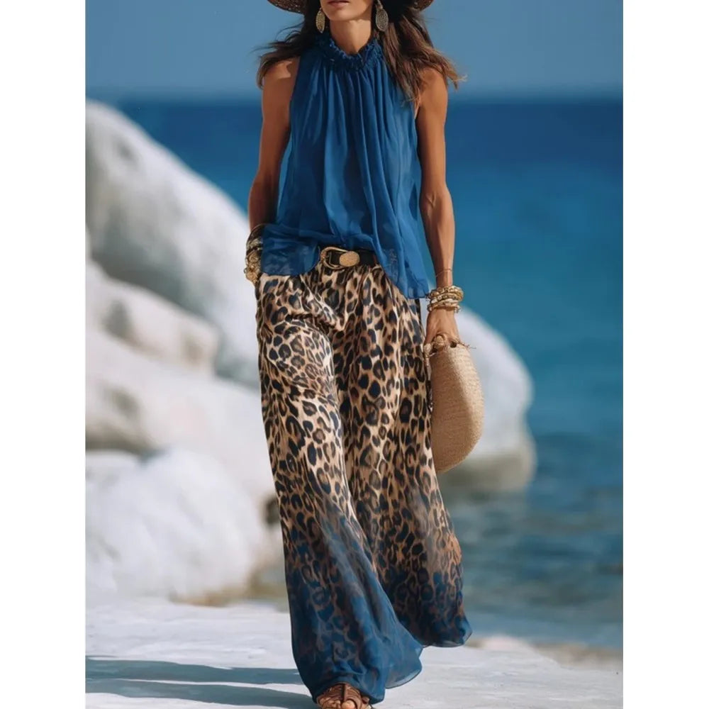 Isella Elegant Leopard Print Palazzo Set