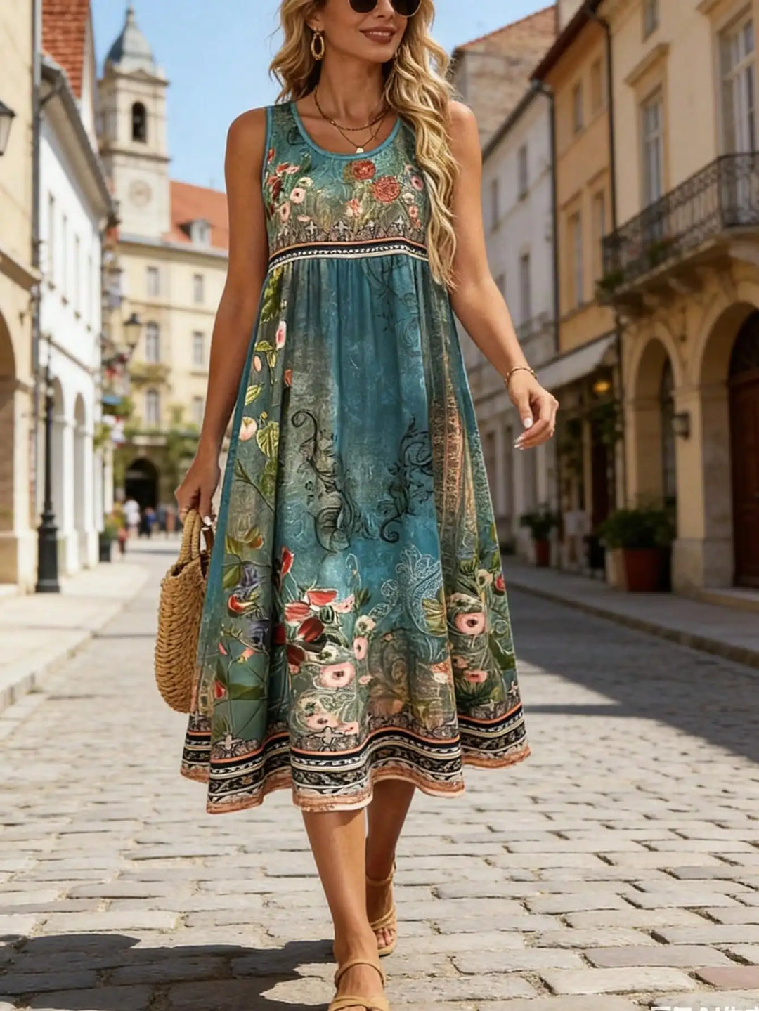 Ekara Boho Floral Midi Dress