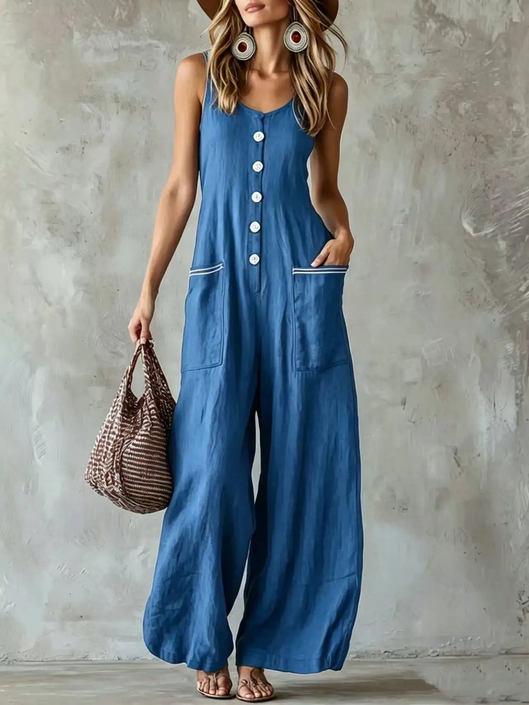 Claudia Button Front Wide Leg Jumpsuit