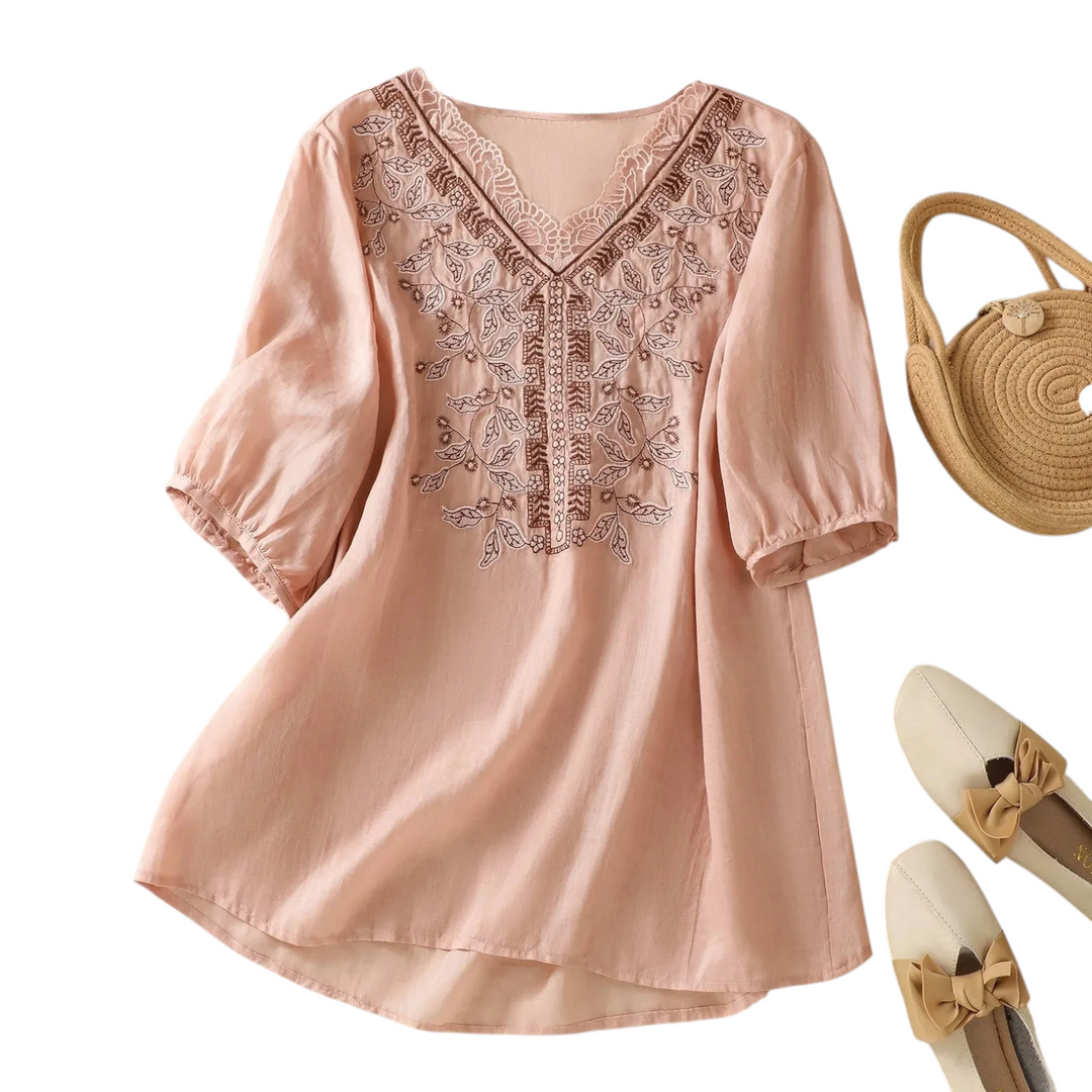 Kinsley Embroidered V Neck Blouse