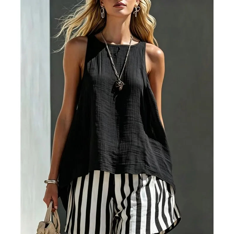 Zaria Sleeveless Tank And Striped Shorts Set
