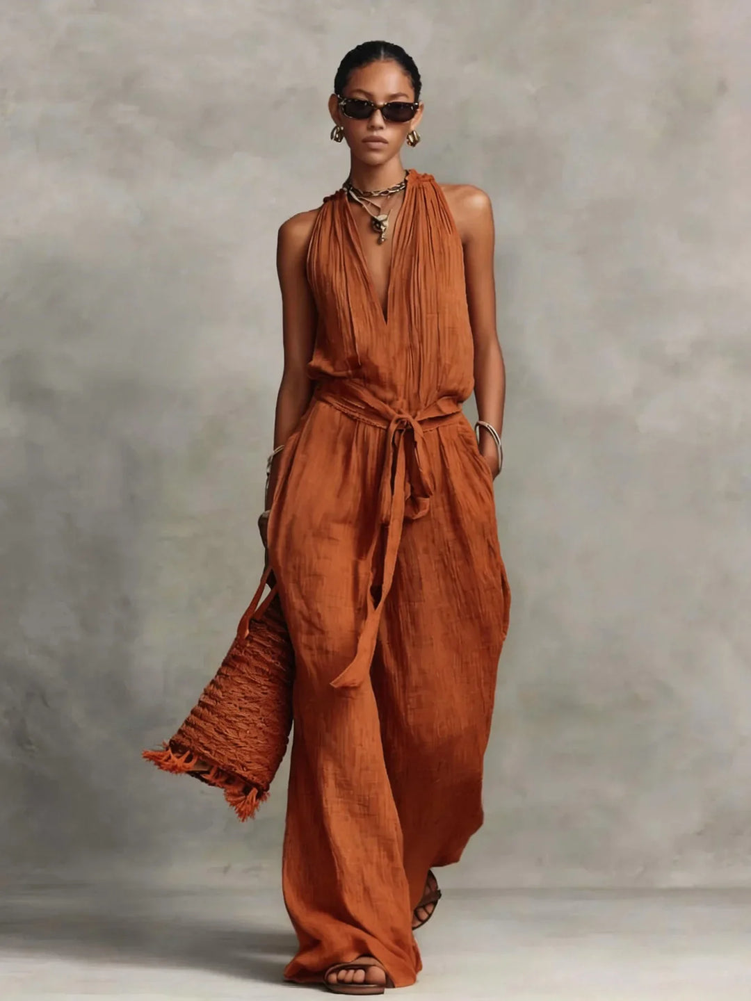 Ciana Front Tie Wide Leg Jumpsuit