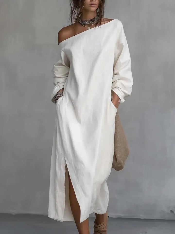 Noelia One Shoulder Linen Maxi Dress