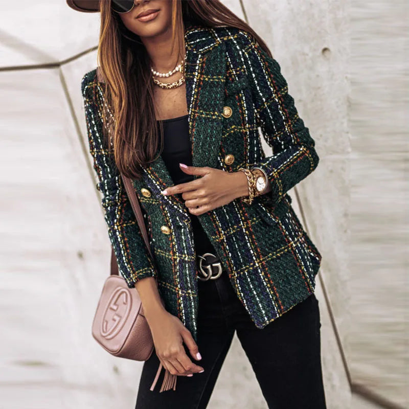 Estelle Double Breasted Plaid Blazer
