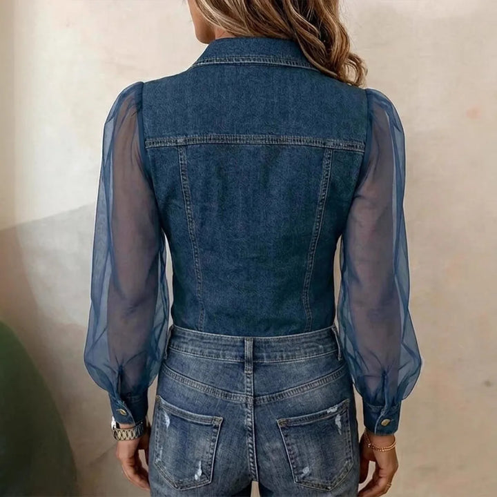 Blaire Sheer Sleeve Denim Blouse