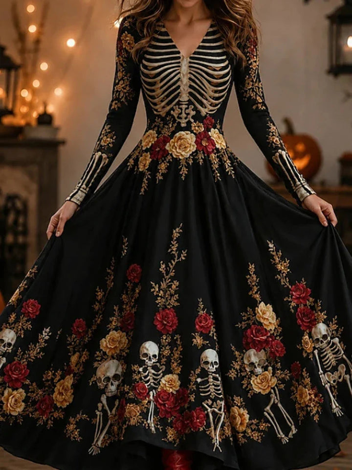 Ophelia Skeleton Print Maxi Dress