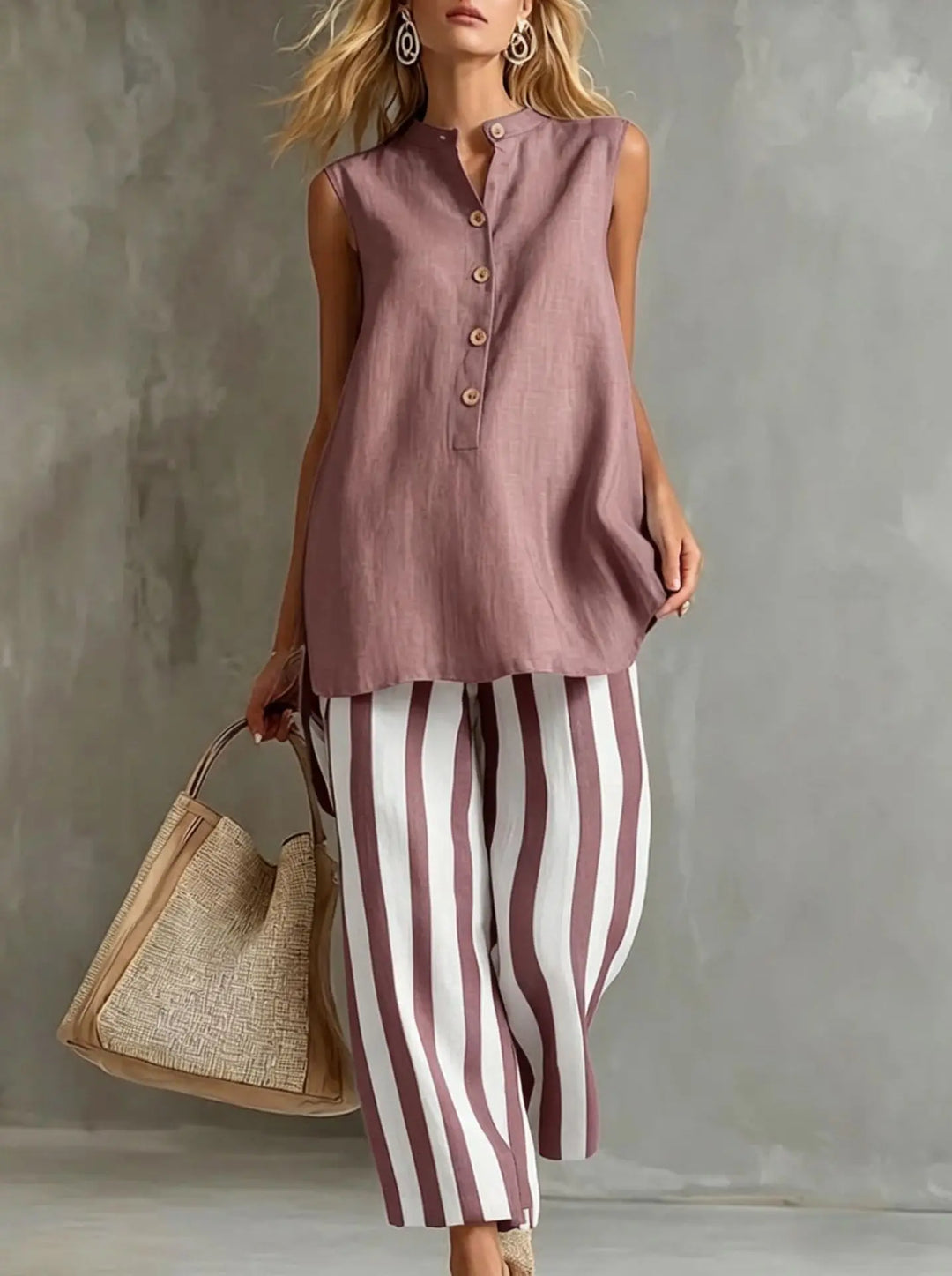 Anara Striped Wide Leg Set