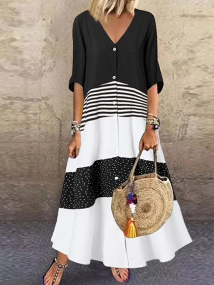 Agnes Color Blocked V Neck Maxi Dress