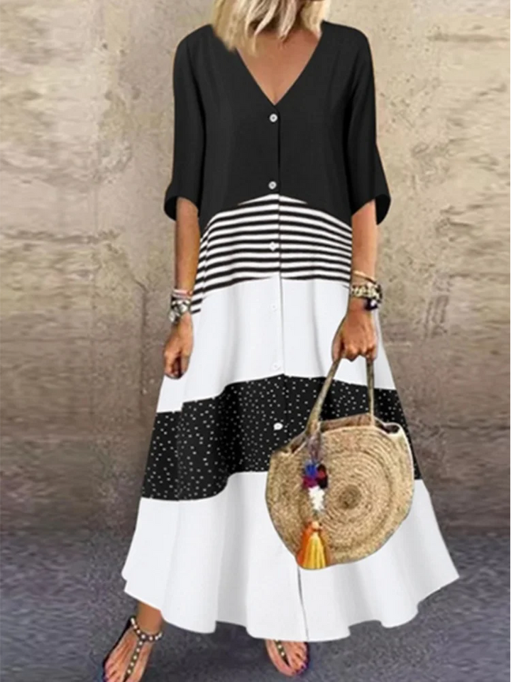 Agnes Color Blocked V Neck Maxi Dress