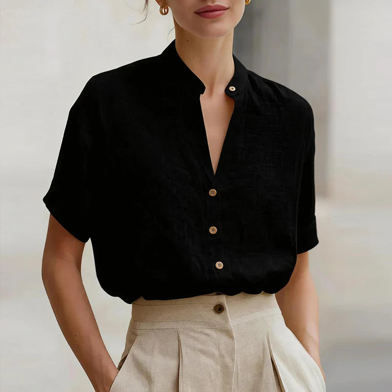 Elysia Button Front V Neck Blouse