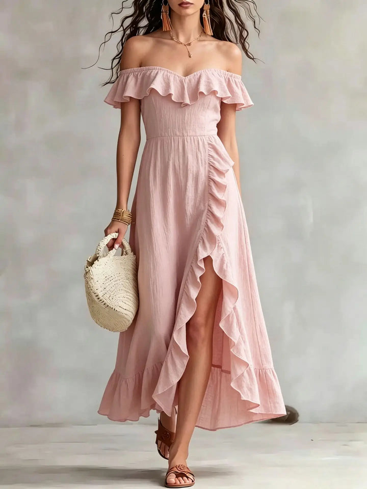 Nerissa Off Shoulder Split Hem Maxi Dress
