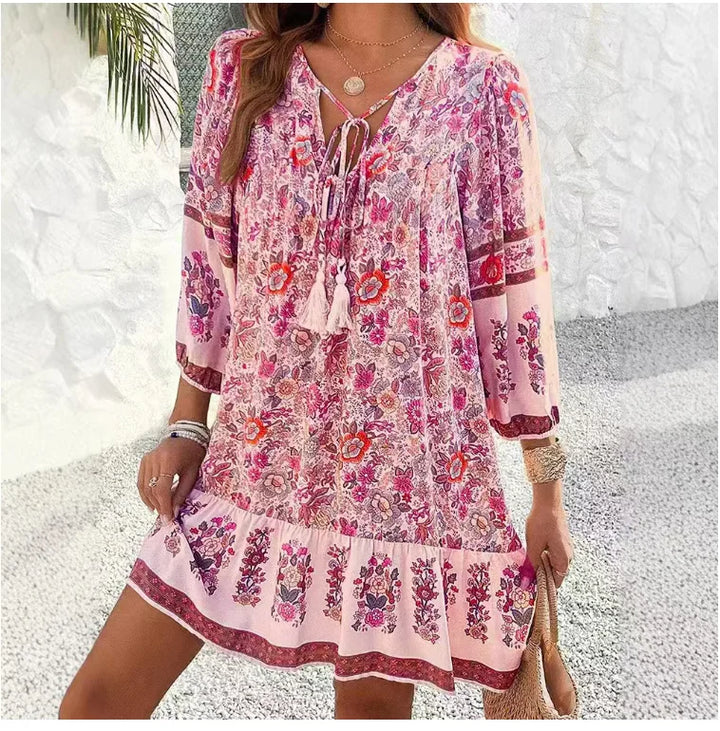 Avery Relaxed Boho Print Mini Dress