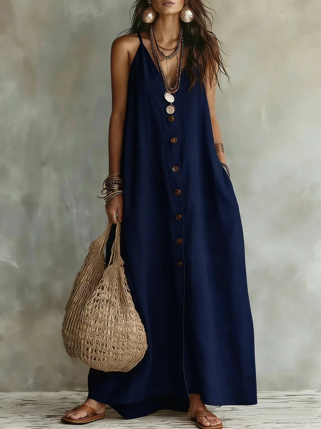 Briallen Breathable Sleeveless Linen Maxi Dress