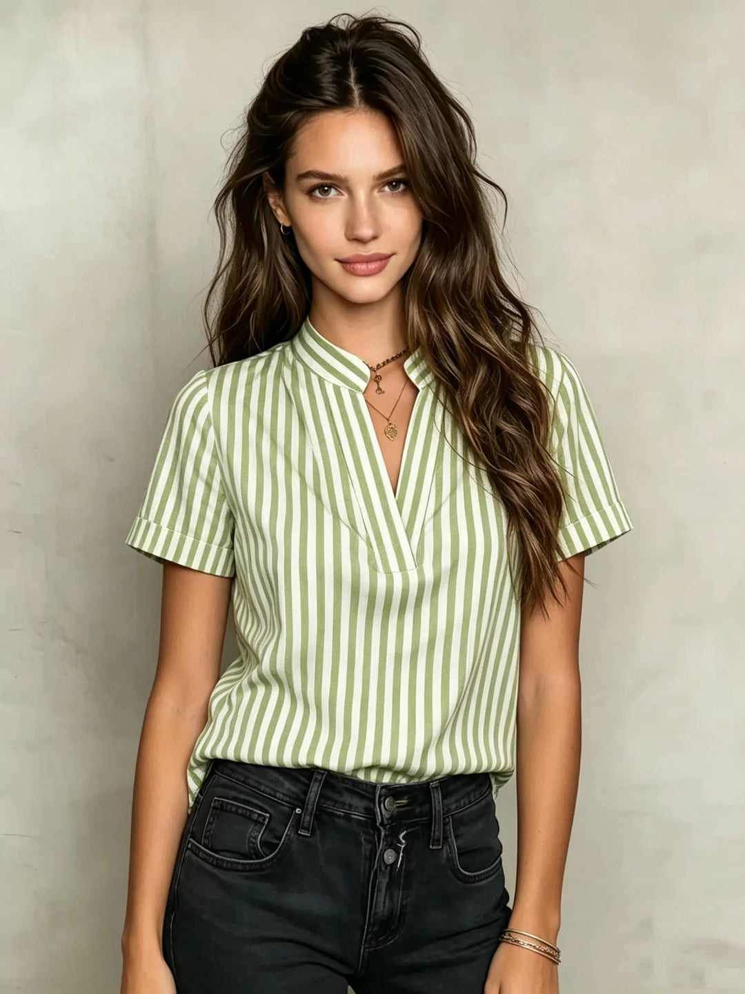 Ivy Striped Notch Neck Blouse