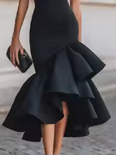 Lavinia Asymmetrical Ruffle Cocktail Midi Dress