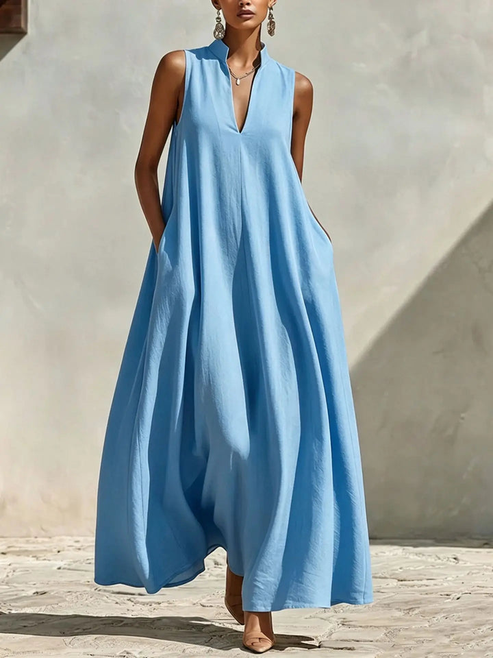 Damaris Linen V-Neck Pocket Maxi Dress