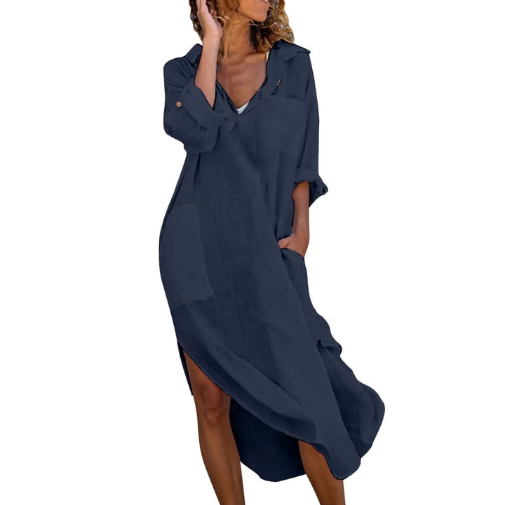 Violetta Flowing Linen Long Shirt Dress