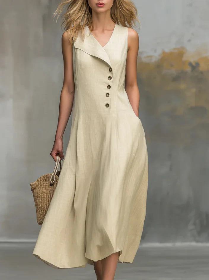 Kendall Button Detail Flowy Midi Dress