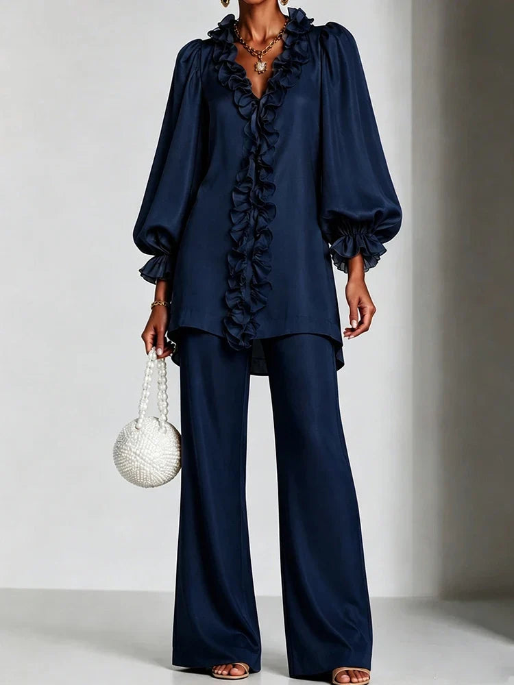 Emberlyn Ruffle V-Neck Set