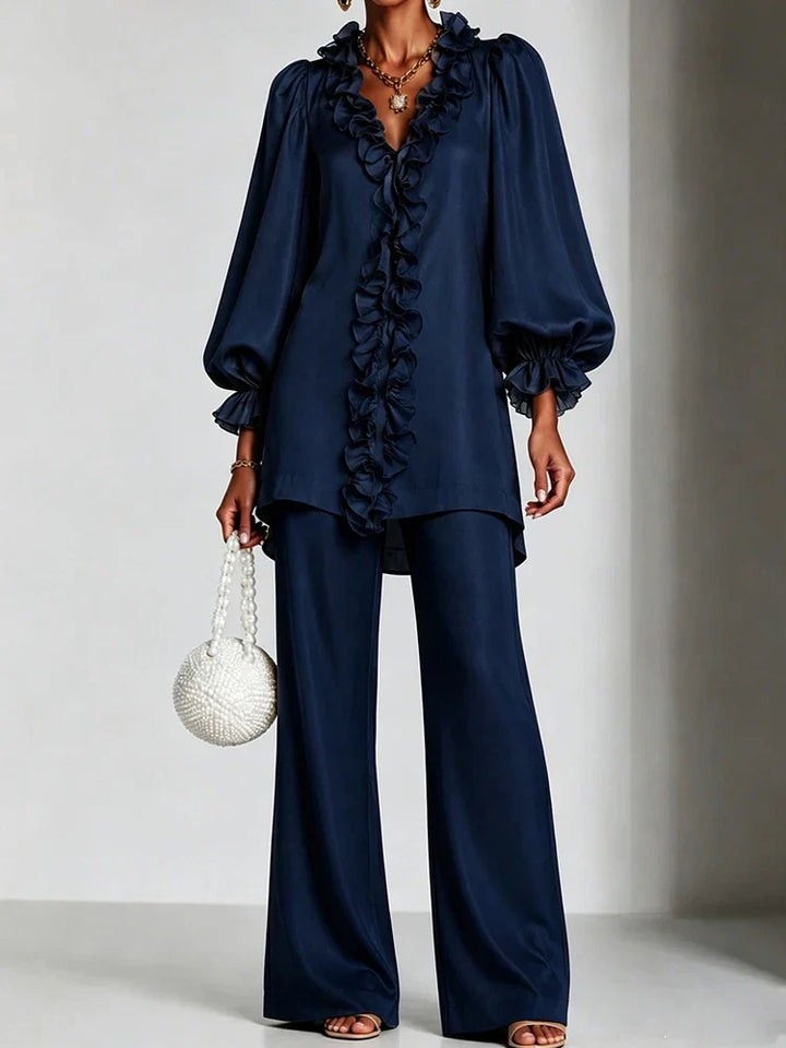 Emberlyn Ruffle V-Neck Set