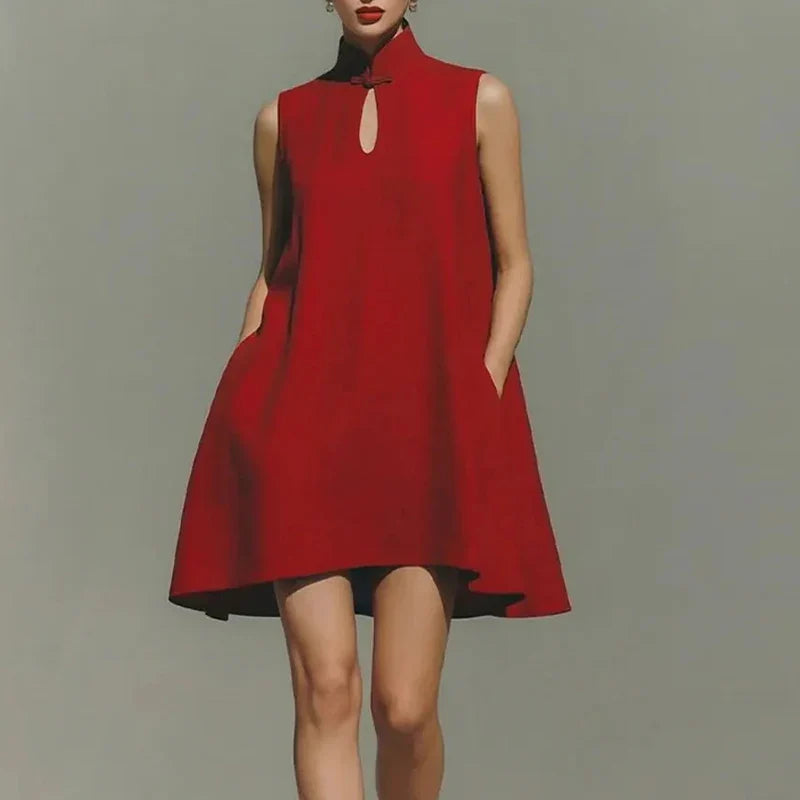 Evelina Pocket Detail High Neck Mini Dress