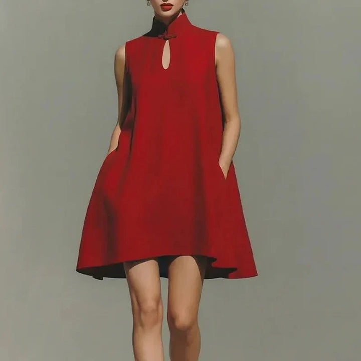 Evelina Pocket Detail High Neck Mini Dress