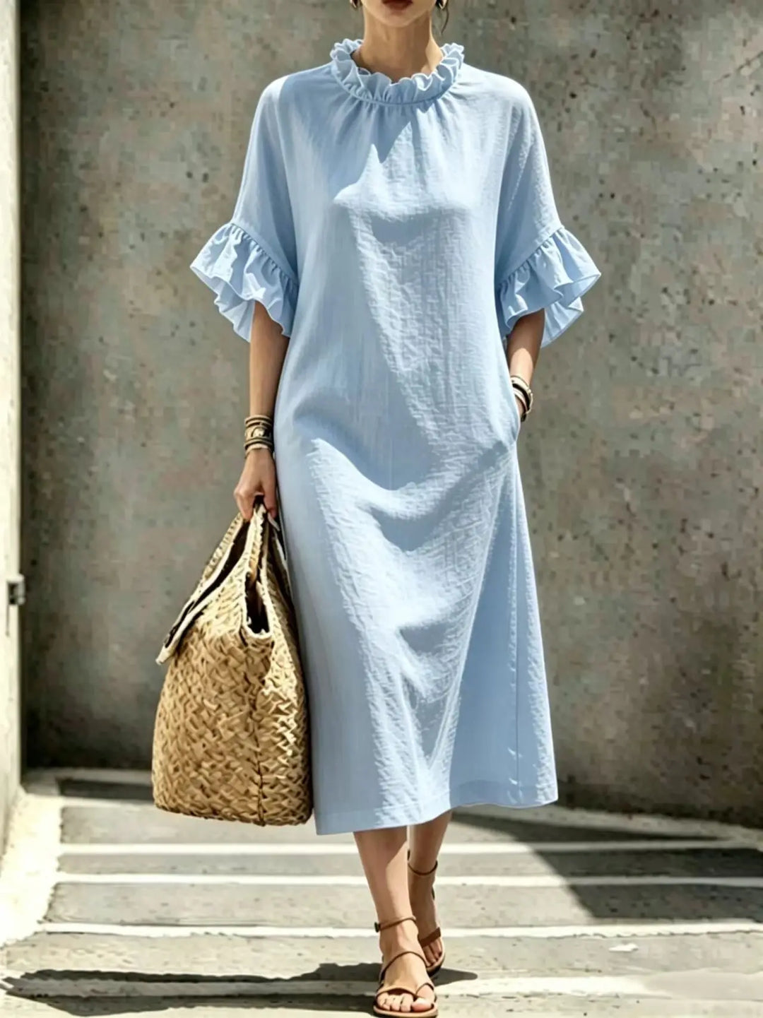 Eulalie Ruffle Sleeve Midi Dress