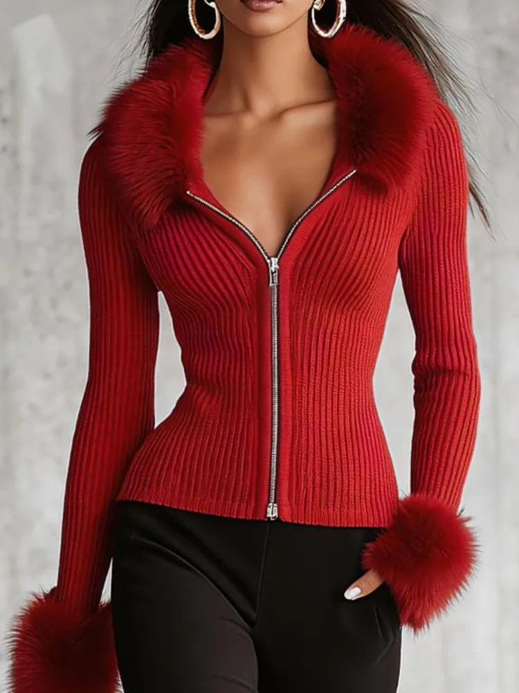 Perla Faux Fur Zip Cardigan