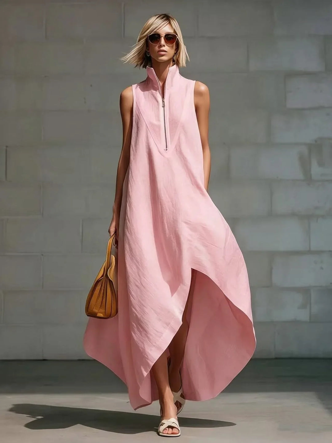 Elara Sleeveless Half Zip Long Dress