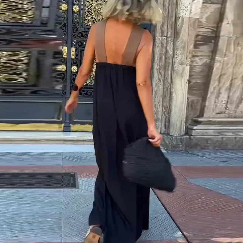 Tanith Contrast Halter Backless Maxi Dress