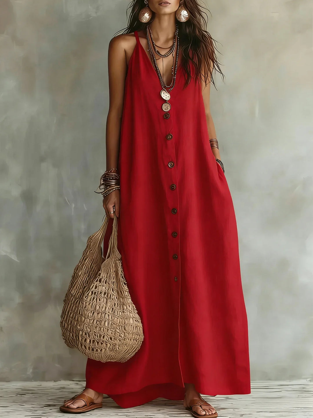 Briallen Breathable Sleeveless Linen Maxi Dress