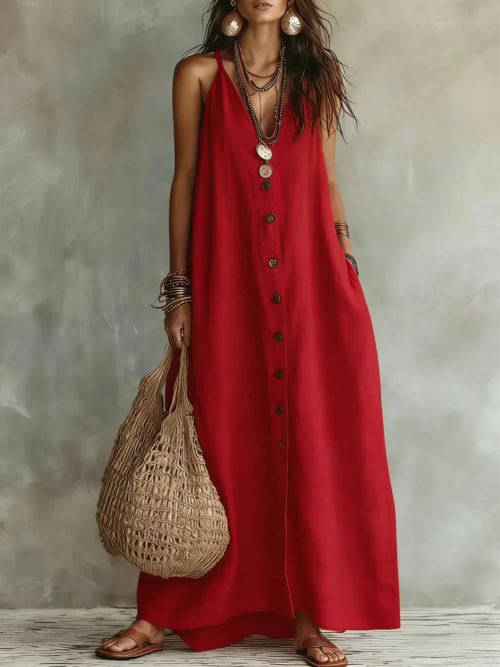 Briallen Breathable Sleeveless Linen Maxi Dress