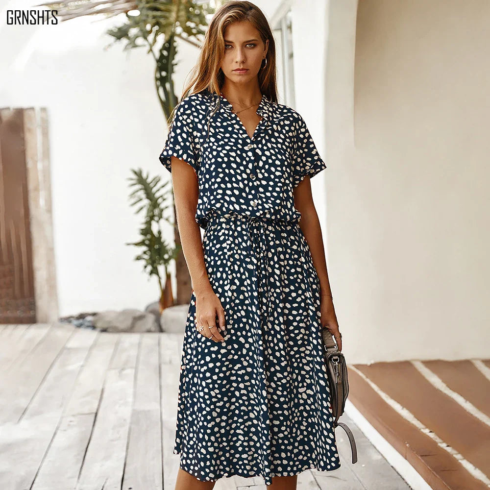 Amabel Printed Midi Shirt Dress