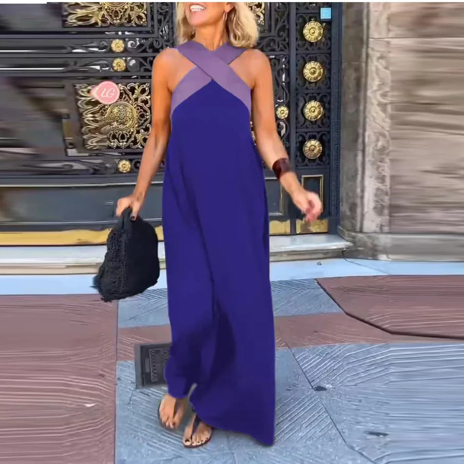 Tanith Contrast Halter Backless Maxi Dress