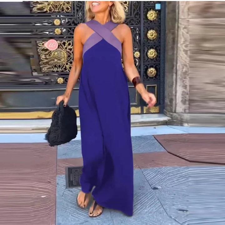 Tanith Contrast Halter Backless Maxi Dress