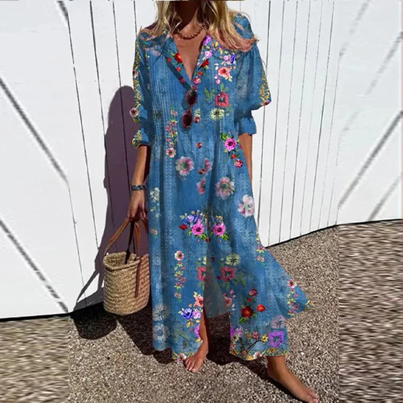 Xenia Casual Printed Long Sleeve Maxi Dress