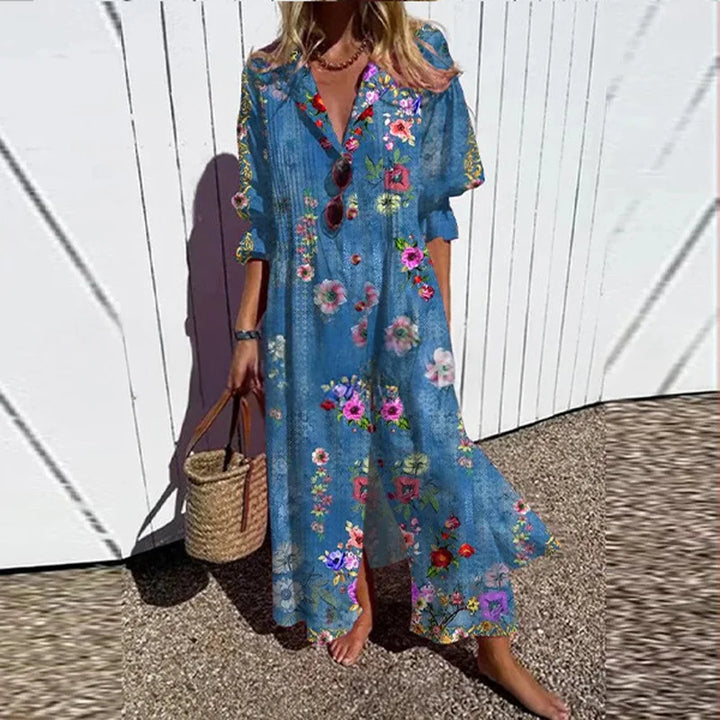 Xenia Casual Printed Long Sleeve Maxi Dress
