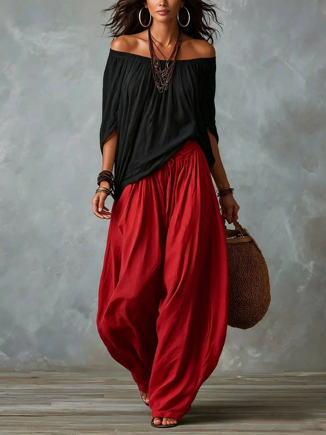 Fiorella Bohemian Off Shoulder Harem Pants Set