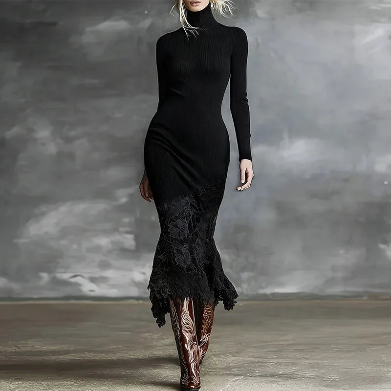 Novari Ribbed Turtleneck Dress