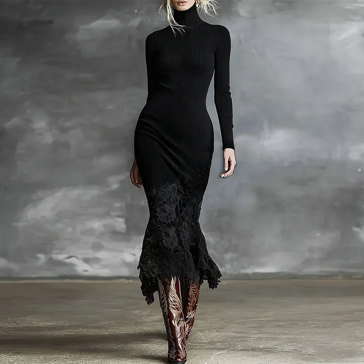 Novari Ribbed Turtleneck Dress