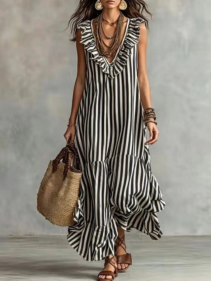 Opaline Ruffle Striped Maxi Dress
