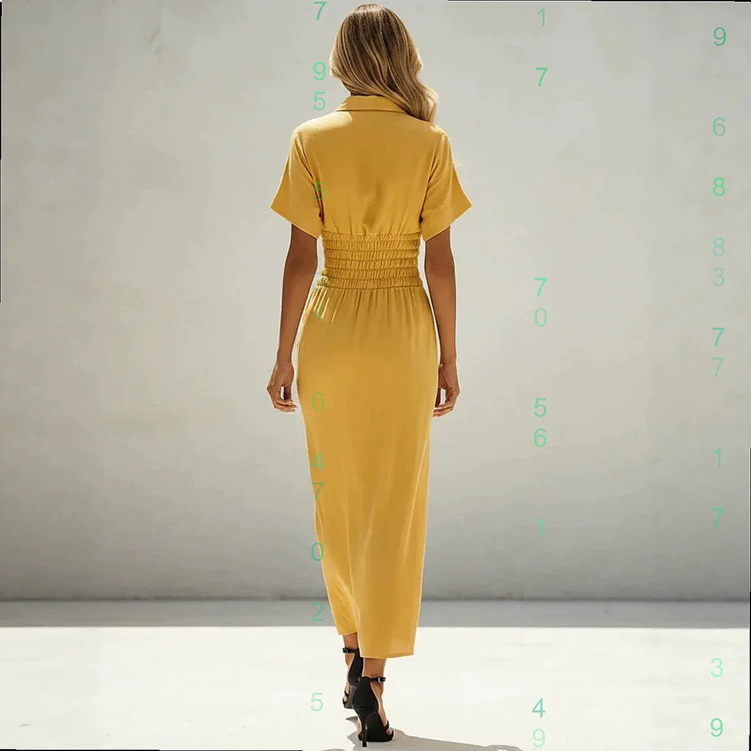 Uliana Elegant Ruched Split Midi Dress