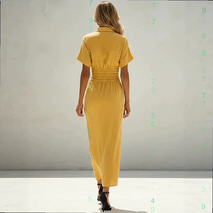 Uliana Elegant Ruched Split Midi Dress