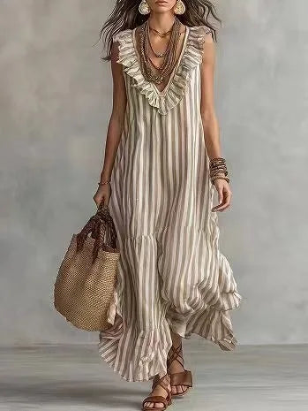 Opaline Ruffle Striped Maxi Dress